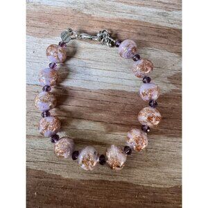 Murano Glass Beaded Bracelet With Purple & Gold Accents